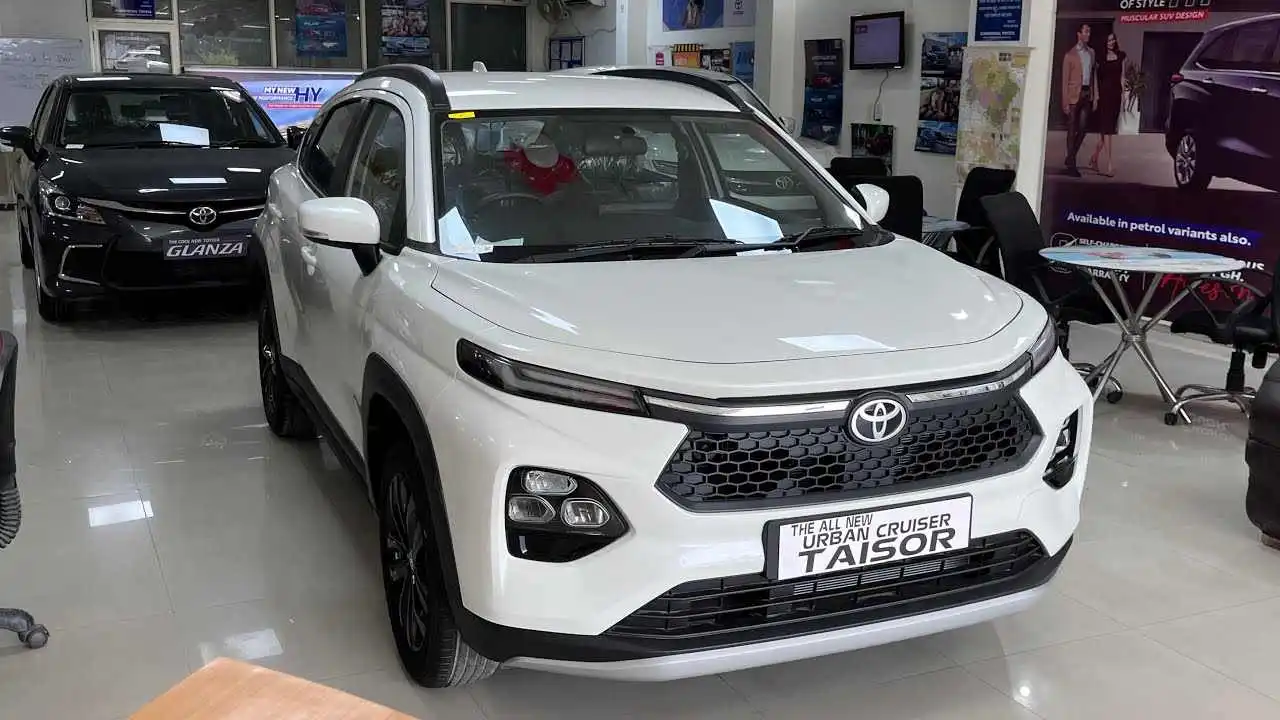 Image of the Toyota Taisor car in a Panchkula Showroom