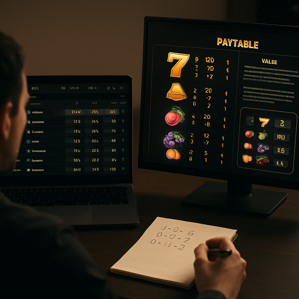 A person compares sports betting odds with a casino game’s rules and paytable before