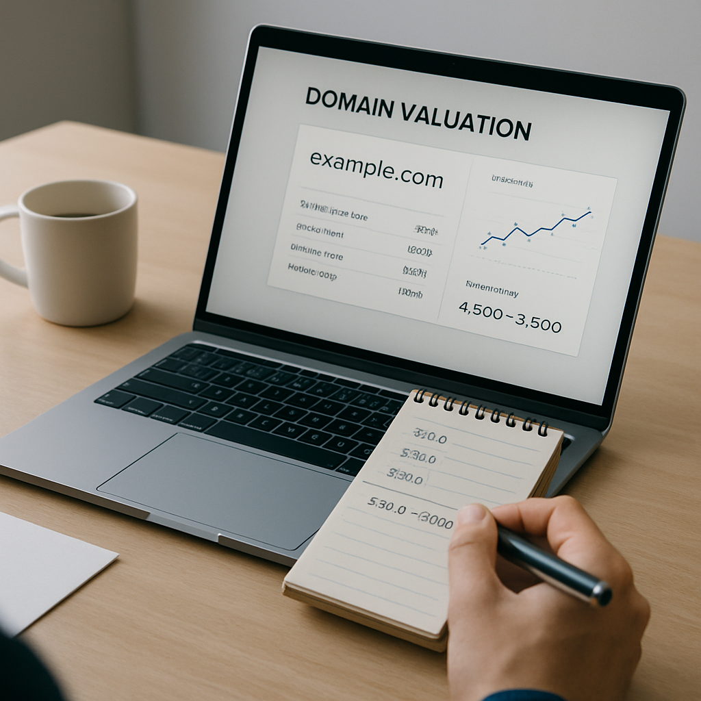 A domain valuation dashboard comparing past sales and buyer demand to suggest a defensible